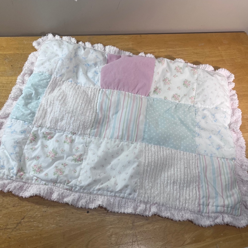 Simply Shabby Chic Kids Pillow Sham Vtg Pink Blue Floral Patchwork Quilted